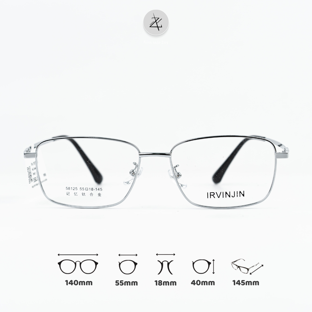  Gọng kính IRVINJIN 58125 dáng hình chữ nhật titanium chính hãng 