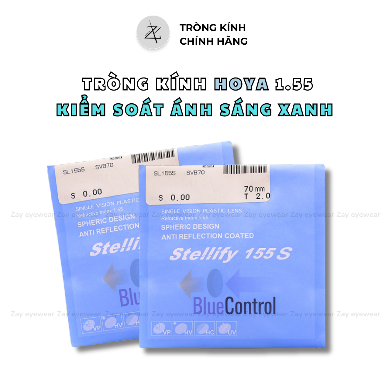  Tròng kính Chống ánh sáng xanh Mỏng Hoya 1.55 1.60 Stellify Blue Control Nhật Bản chính hãng 