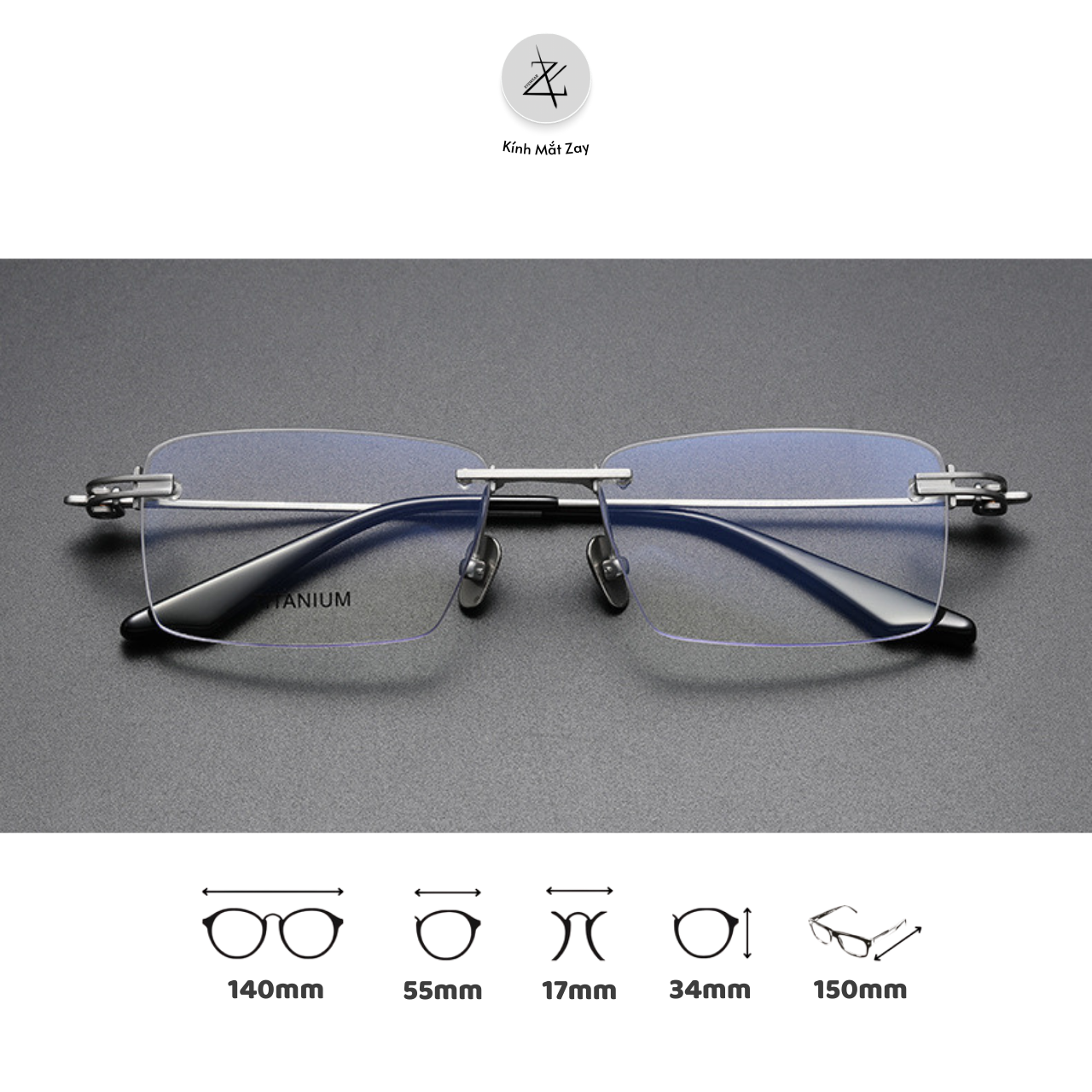  Gọng khoan cận titanium Zay eyewear  80982 dáng oval siêu nhẹ thời trang cao cấp 
