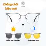 Kính râm cận thời trang clip on chống tia UV ngăn ánh sáng xanh trong 1 Bộ 2 Kẹp Cao Cấp 7653