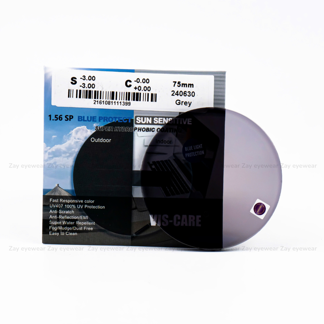  Tròng kính Đổi màu khói Lọc ánh sáng xanh Vis Care Singapore 1.56 Photo Grey BlueCut SHMC chính hãng 