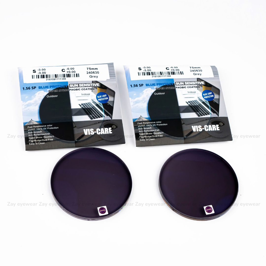  Tròng kính Đổi màu khói Lọc ánh sáng xanh Vis Care Singapore 1.56 Photo Grey BlueCut SHMC chính hãng 