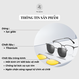 Kính râm cận thời trang clip on chống tia UV ngăn ánh sáng xanh trong 1 Bộ 2 Kẹp Cao Cấp 7653