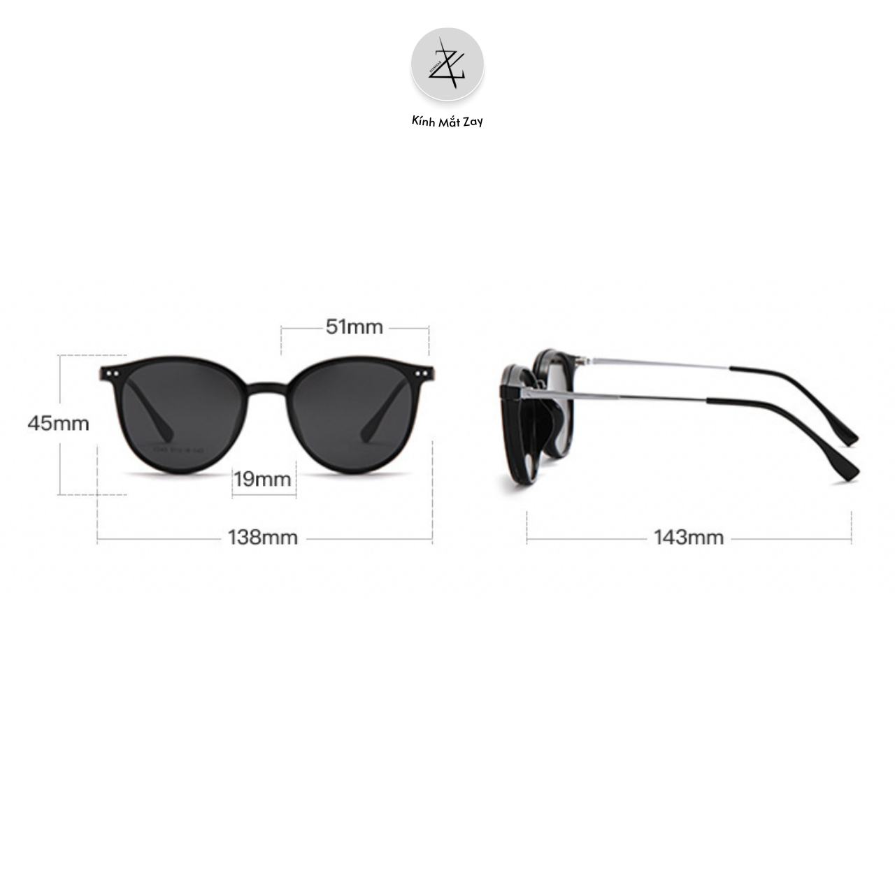  Kính râm cận thời trang Clip on 2240 phân cực 2 Trong 1 nhựa TR90 cao cấp 