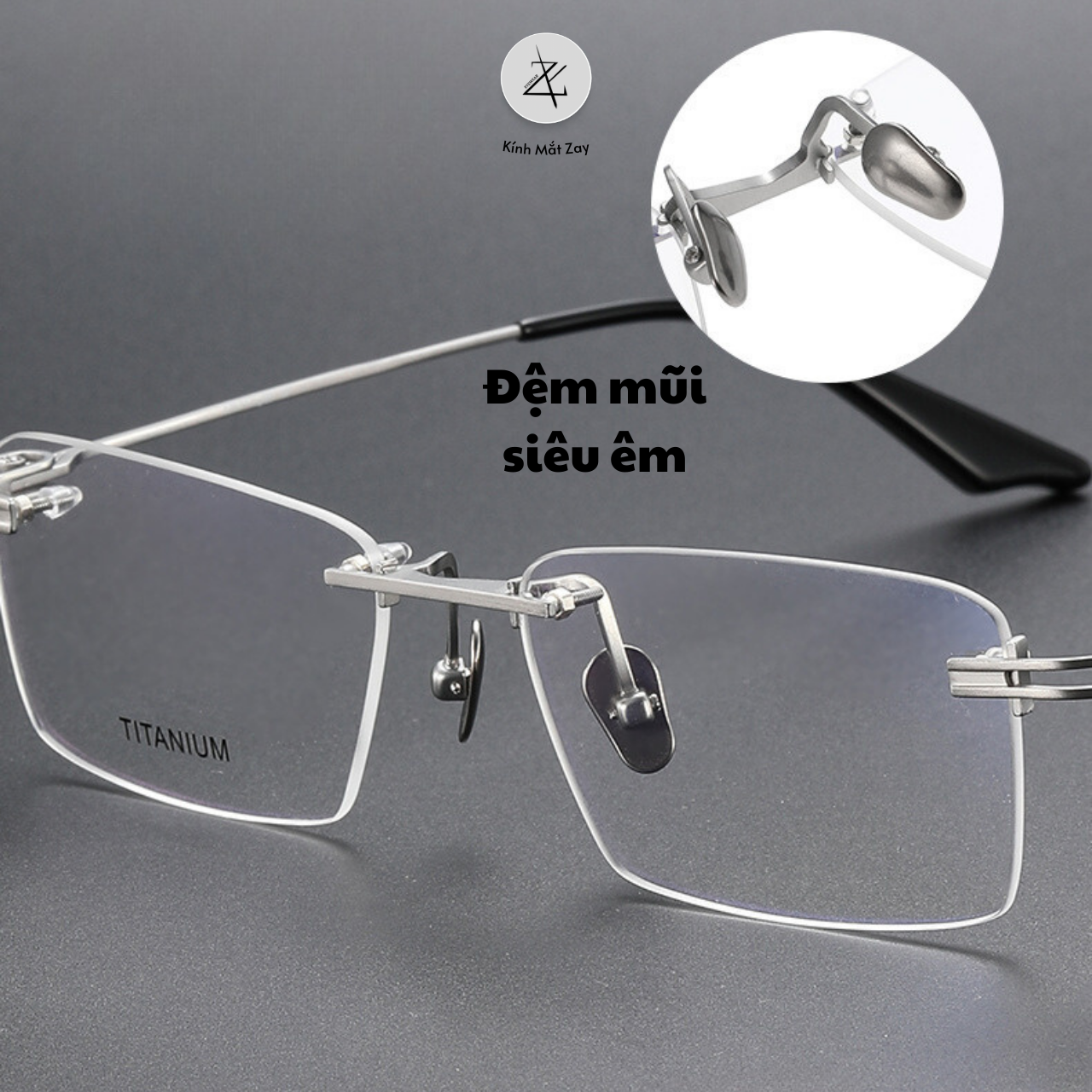  Gọng khoan cận titanium Zay eyewear  80982 dáng oval siêu nhẹ thời trang cao cấp 