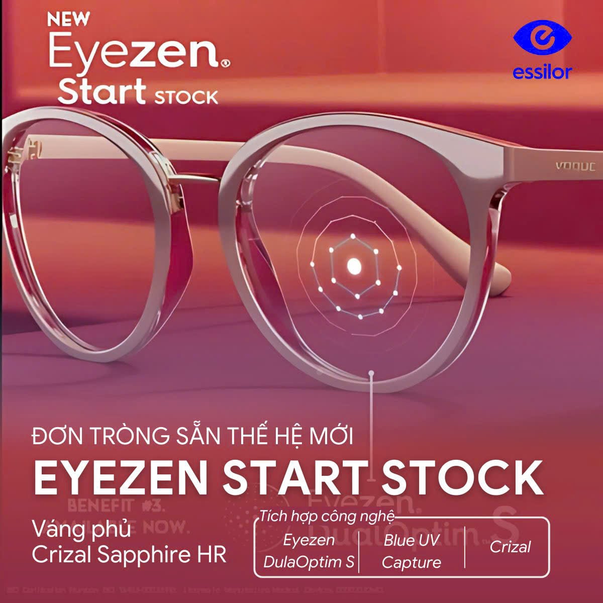  Tròng Kính Essilor Eyezen Start Stock chống ánh sáng xanh Blue UV Capture - Pháp chính hãng 