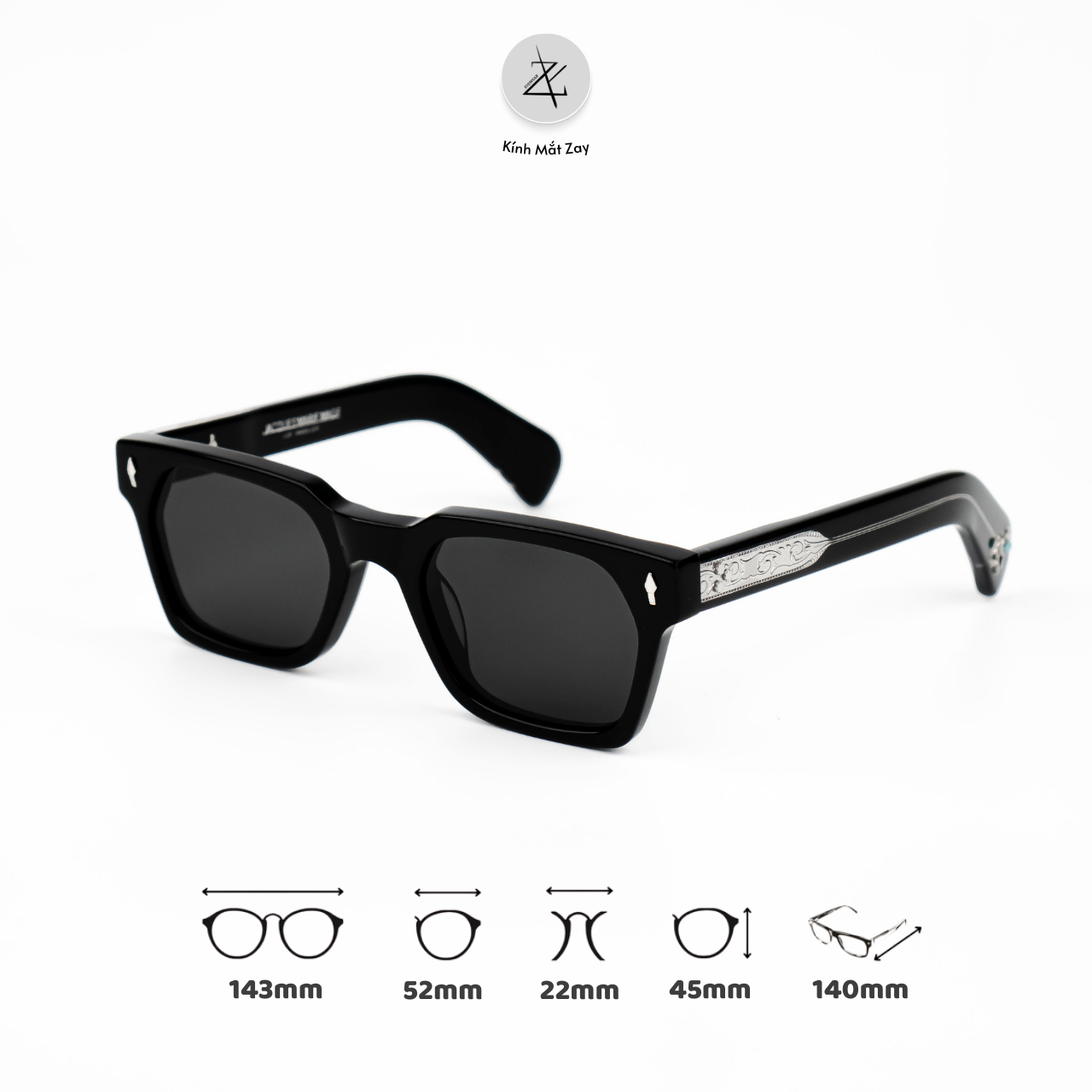  Kính mát Jacques Marif Mage Sterett dáng vuông nhựa acetate cao cấp fullbox 