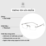 Gọng khoan không viền 0632 dáng chữ nhật kim loại