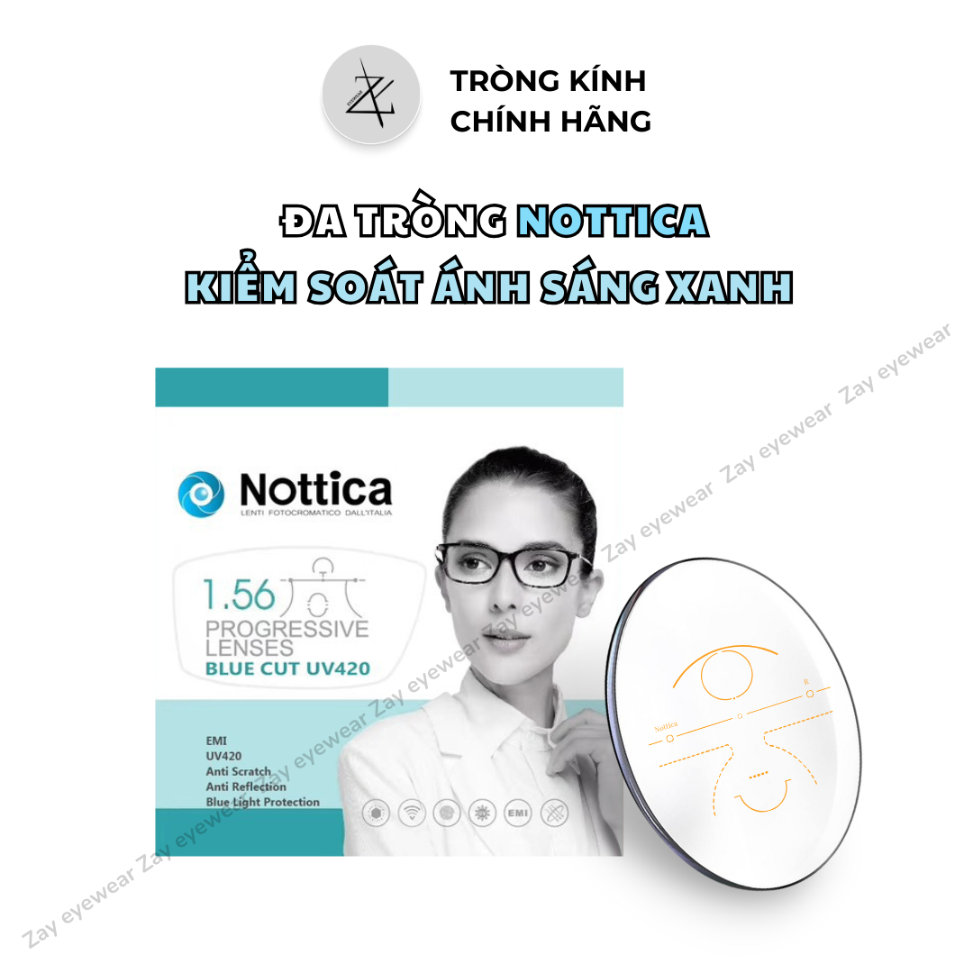  Đa tròng Chống ánh sáng xanh 1.56 Progressive Nottica Italy chính hãng 