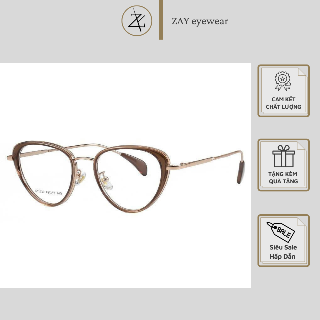  Gọng kính cận loạn Zay eyewear s11930 mắt mèo phong cách thời trang cao cấp 