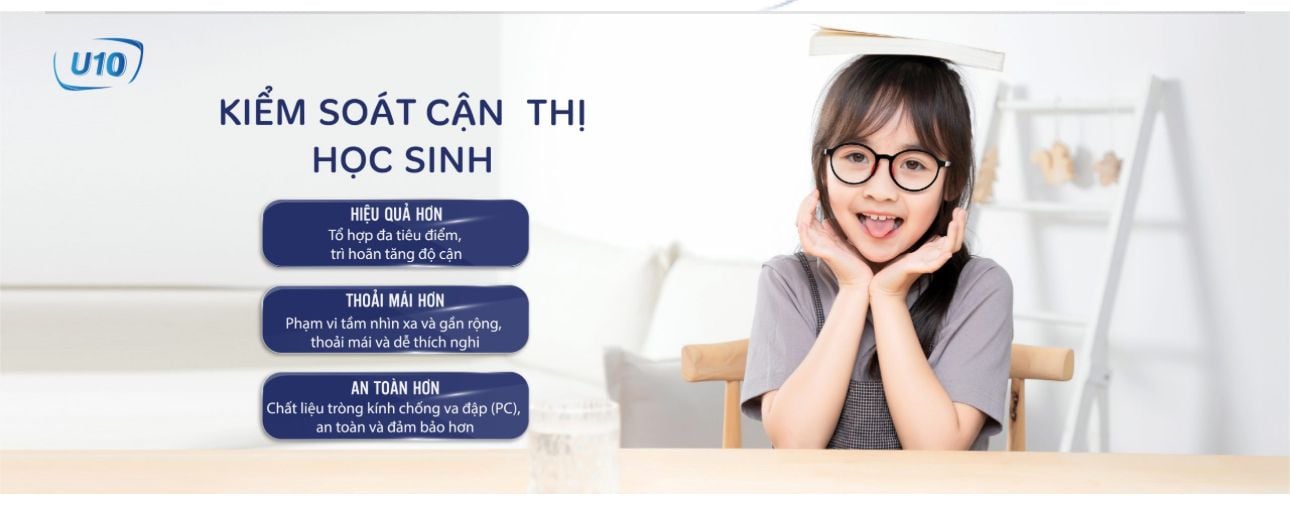 Tròng kính Kiểm soát cận thị học sinh Ngăn ánh sáng xanh Chemi U10 1.59 UV400 chính hãng
