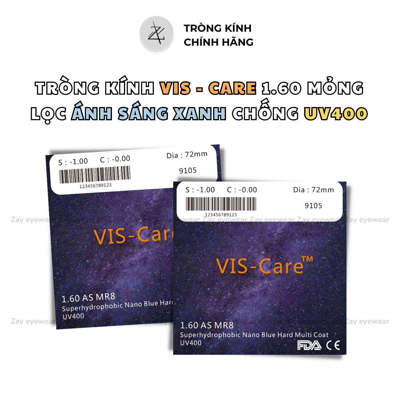  Tròng kính Lọc ánh sáng xanh Mỏng 1.60 Vis Care Singapore Nano Blue SHMC chính hãng 