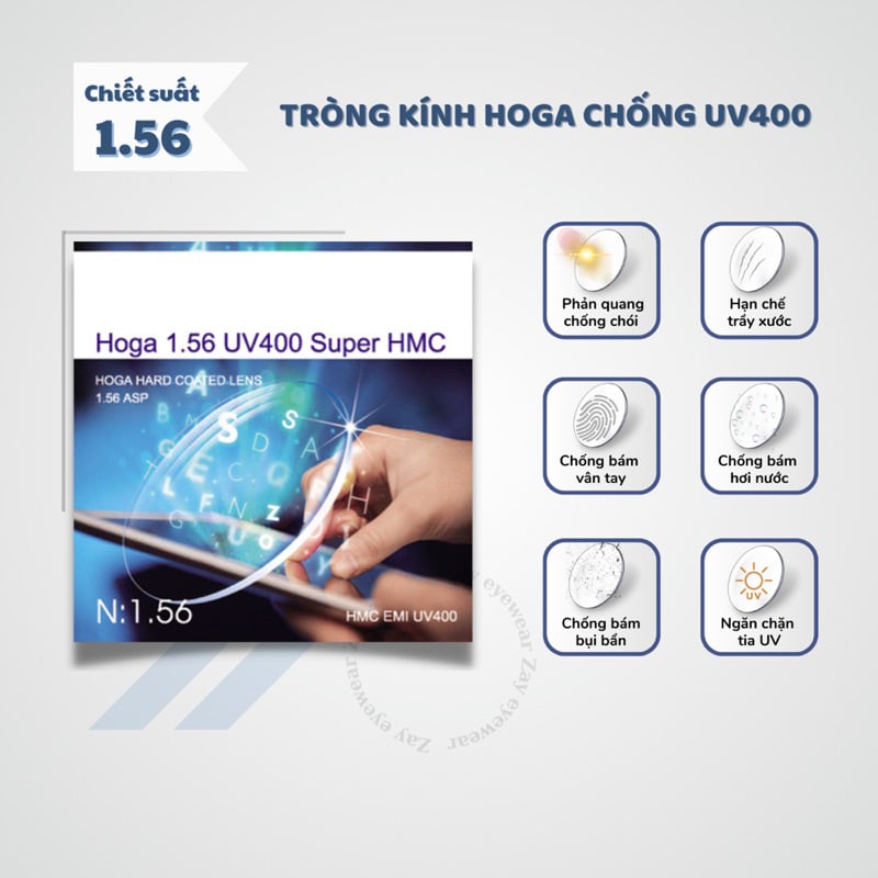  Tròng kính Chống tia UV Hoga 1.56 Hàn Quốc Super HMC chính hãng 