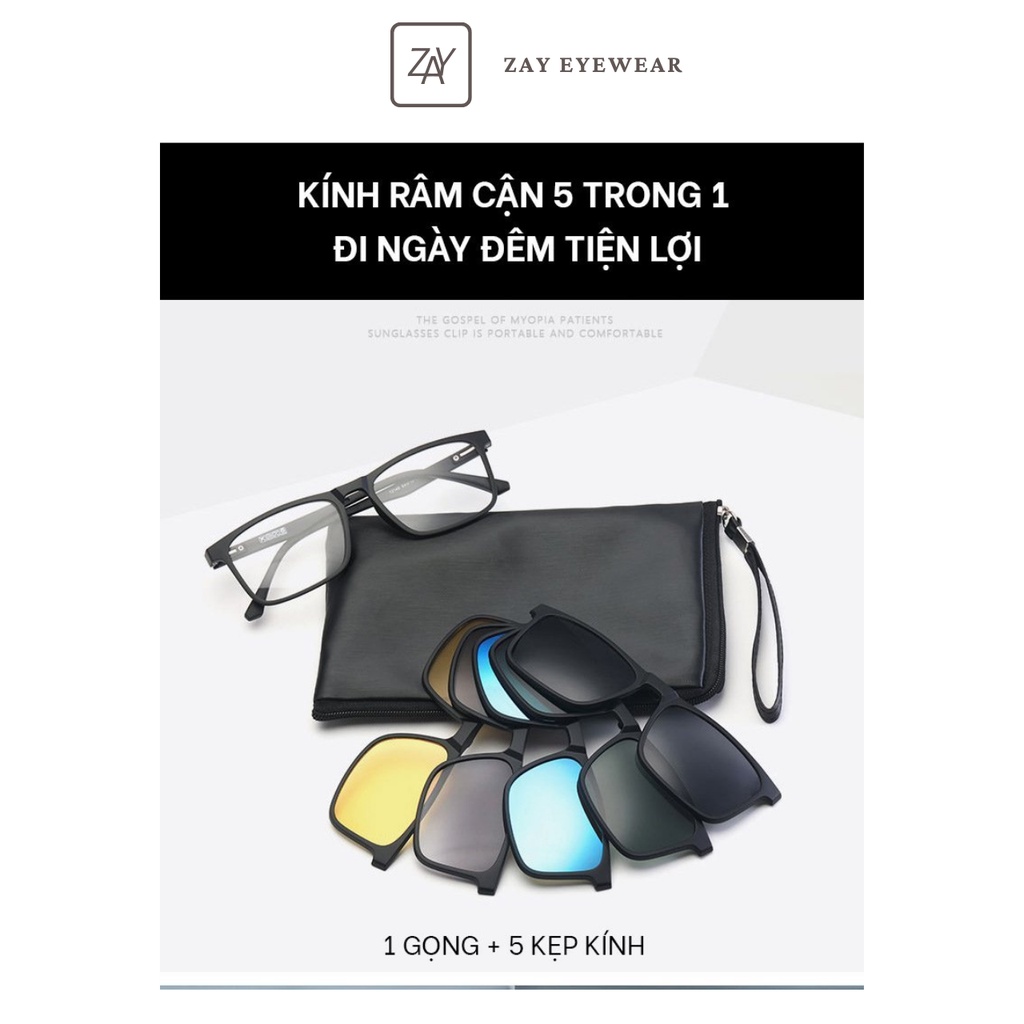  Kính râm cận thời trang TR90 clip on phân Cực 2 Trong 1 Bộ 5 Kẹp Cao Cấp 12146 