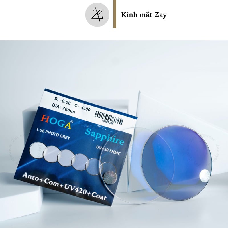  Tròng kính Hoga Đổi màu Xanh Sapphire Chống tia UV 1.56 Hàn Quốc chính hãng 