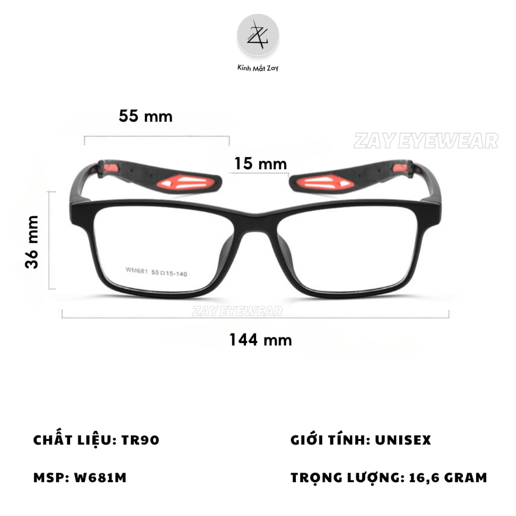  Gọng thể thao WM681 dáng vuông nhựa TR90 dẻo hàn quốc 