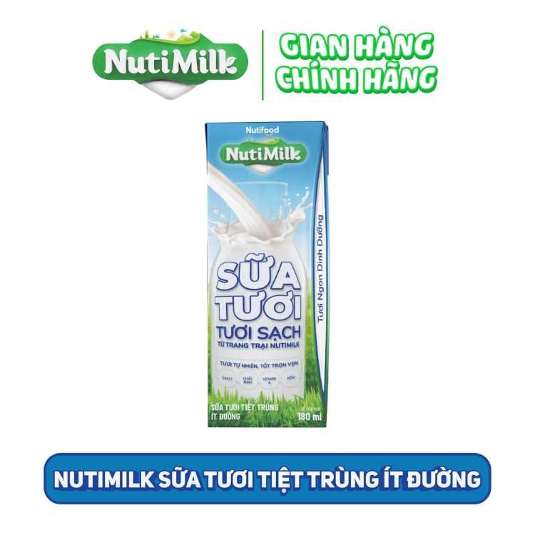 Sữa Tươi Tiệt Trùng NutiMilk Ít Đường 180ml