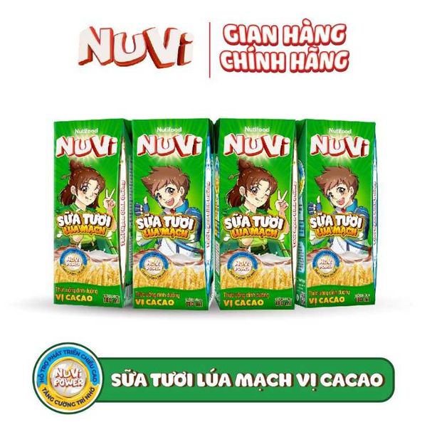 Sữa Tươi Lúa Mạch NuVi Vị Cacao 180ml
