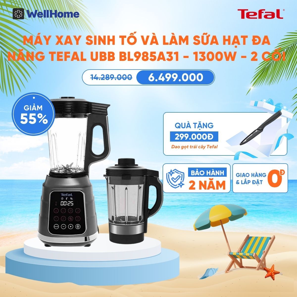  Máy xay sinh tố, làm sữa hạt Tefal BL985A31 - 1300W 