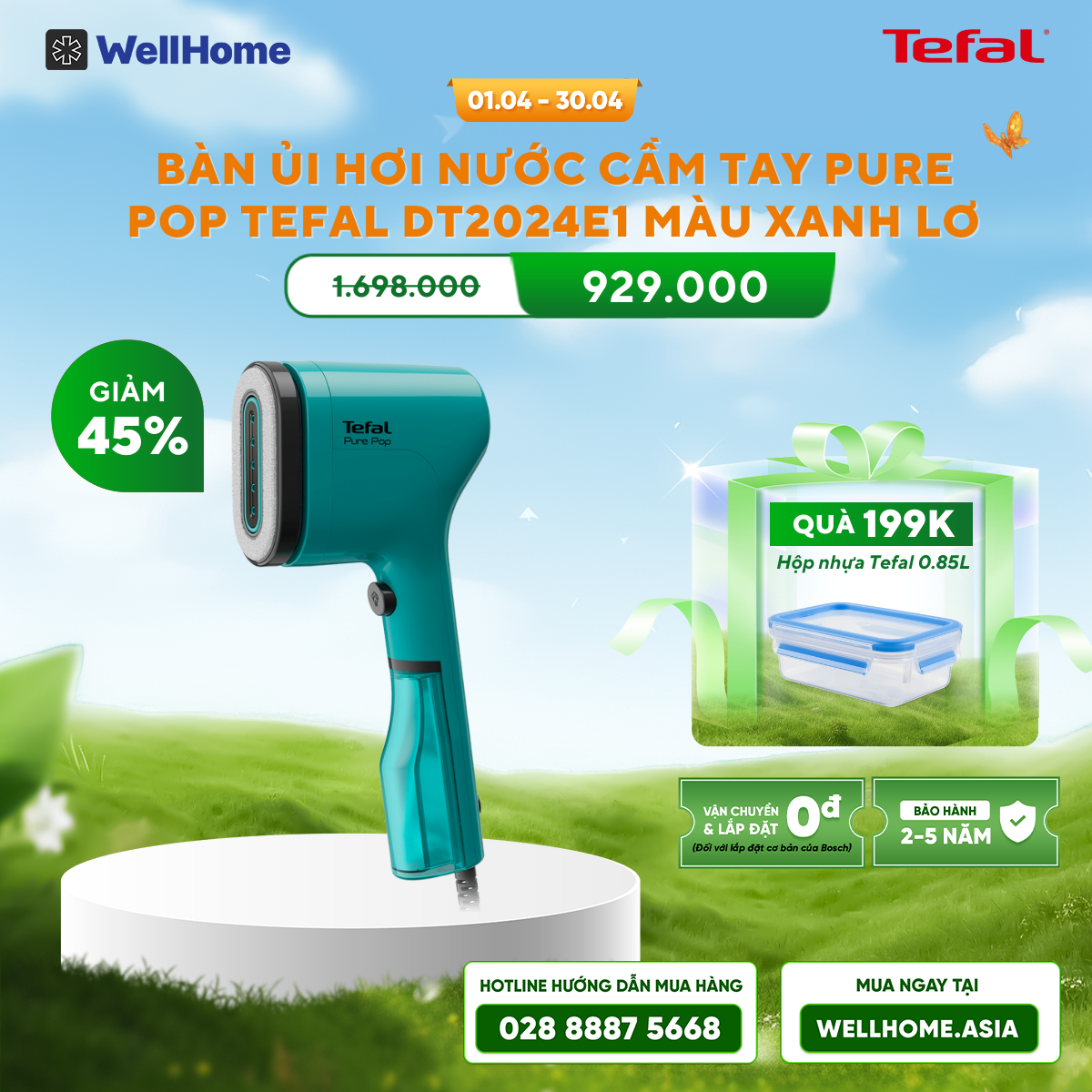  Bàn ủi hơi nước cầm tay Pure Pop Tefal 