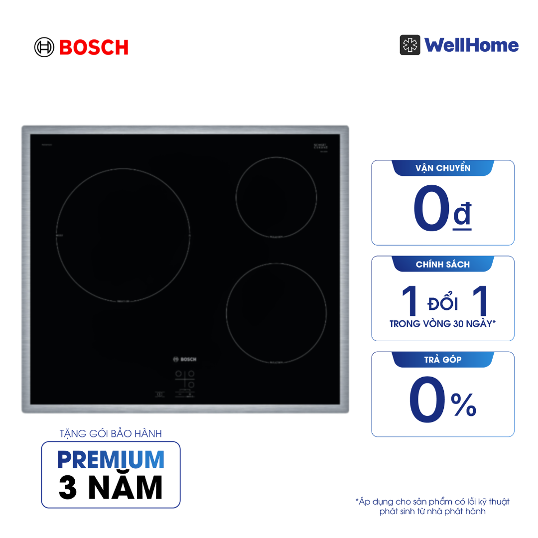  Bếp từ Bosch 3 vùng nấu PUC64RAA5E - Series 2 (60cm, khung viền ngoài) 