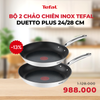  Bộ 2 chảo chiên Inox cao cấp Tefal Duetto Plus 24/28 cm 