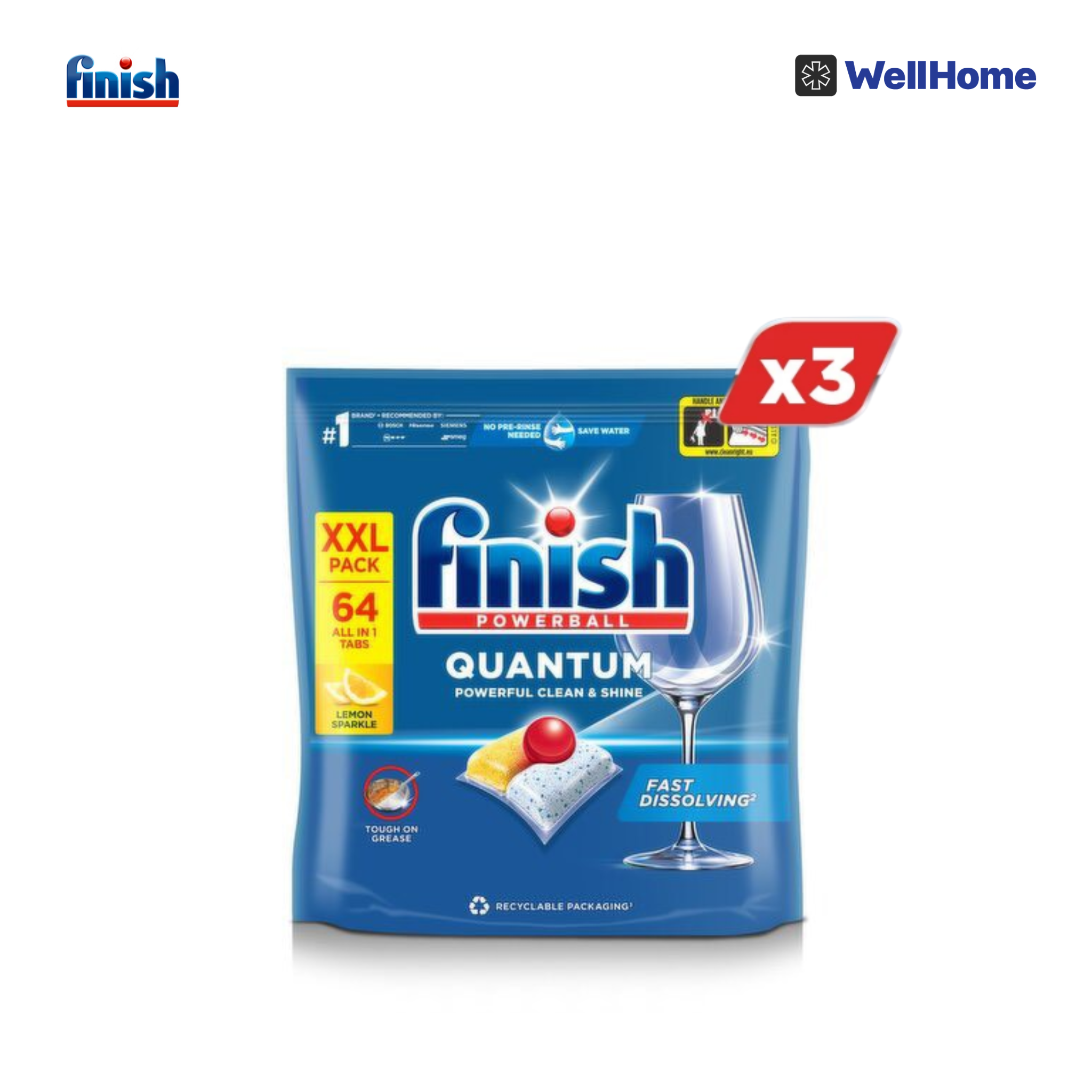  Combo 3 Viên Rửa Chén Bát Finish Powerball Quantum 64 viên 