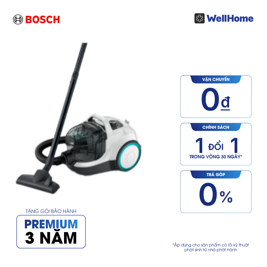  Máy hút bụi có dây Bosch BGS21WHYG - Series 4 2000W (trắng) 