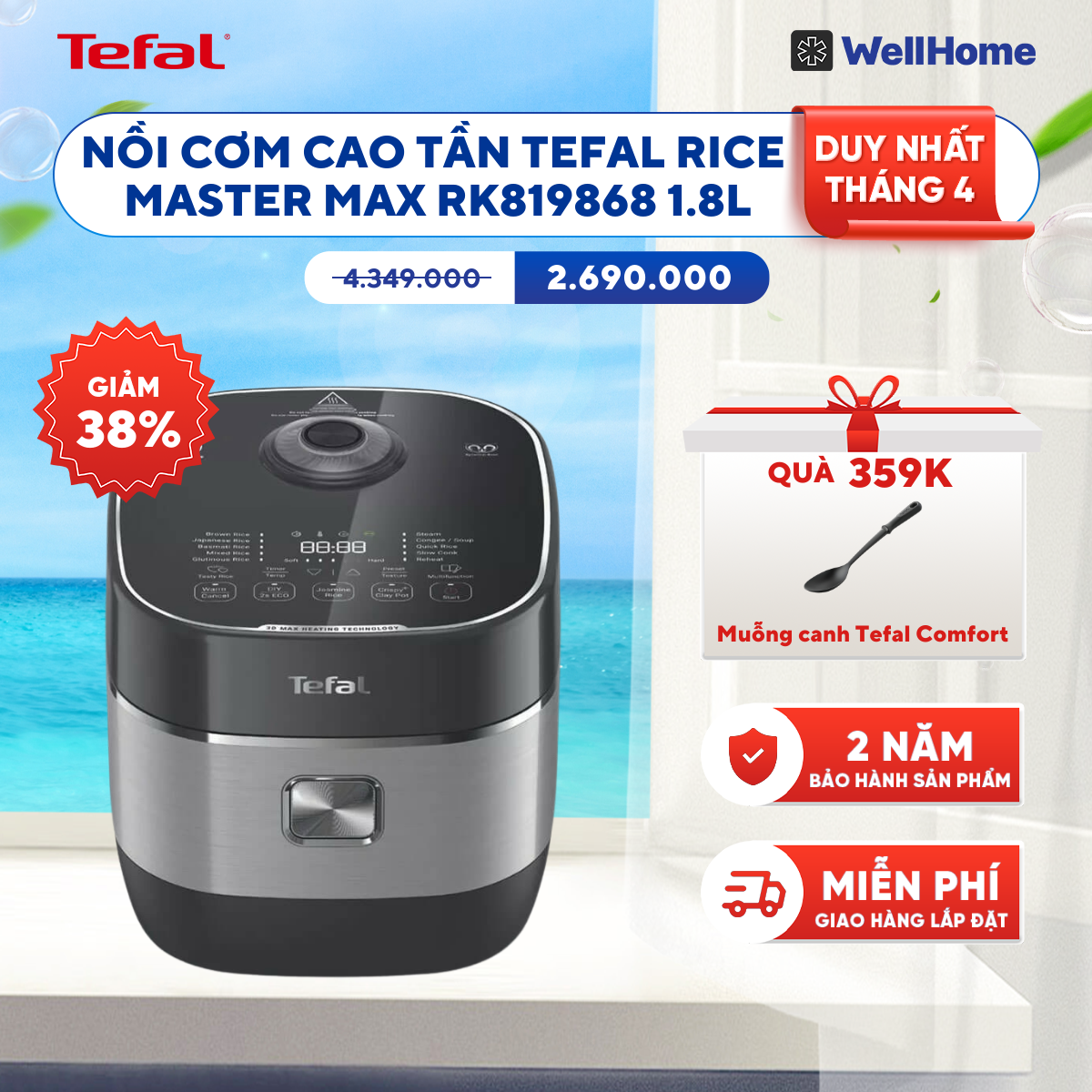  Nồi cơm cao tần Tefal Rice Master Max RK819868 1.8L 