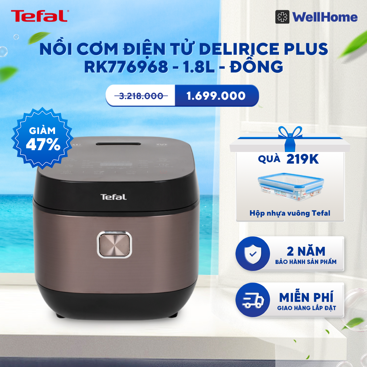  Nồi cơm điện tử Delirice Plus 1.8L RK776968 - Đồng 