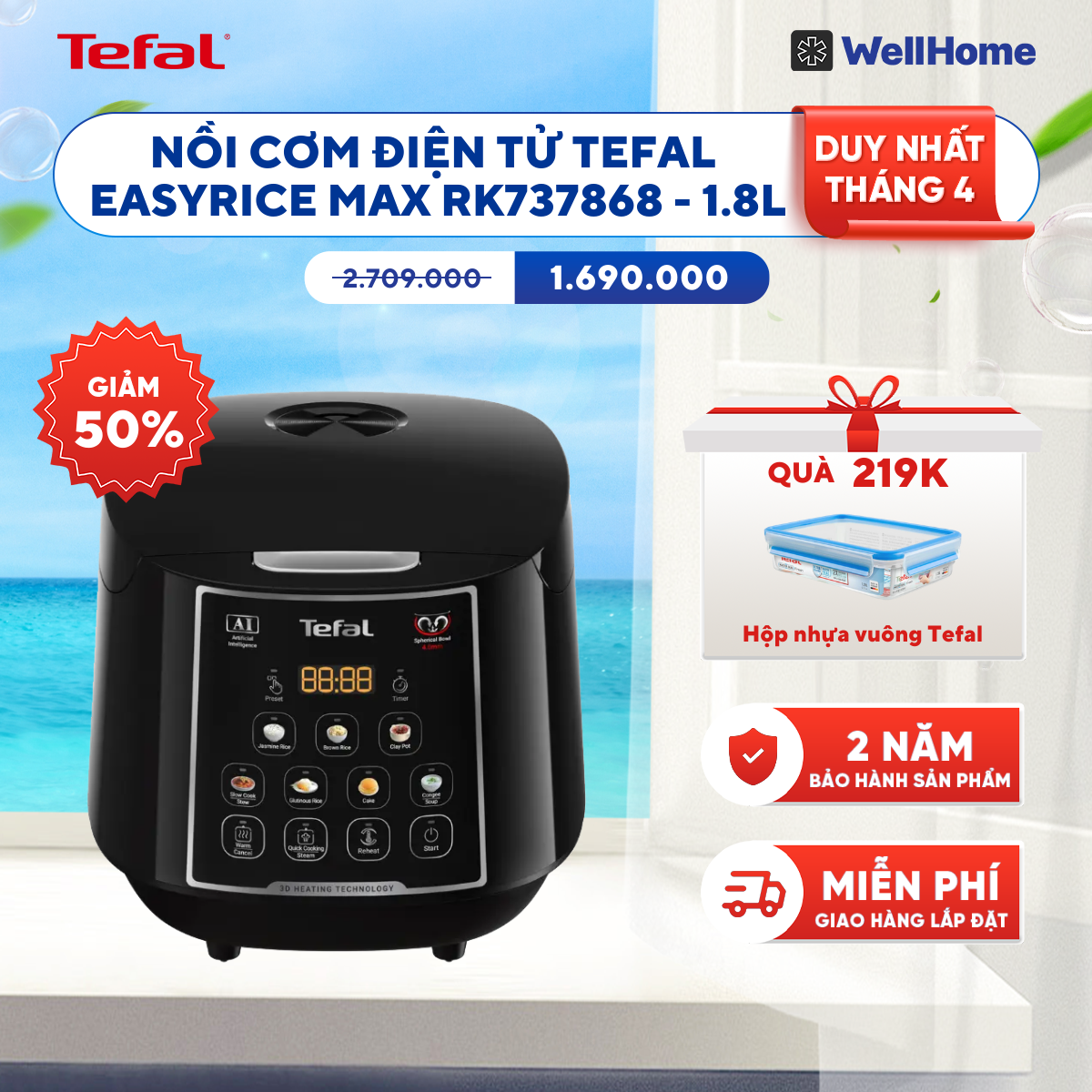  Nồi cơm điện tử Tefal EasyRice Max RK737868 - 1.8L 