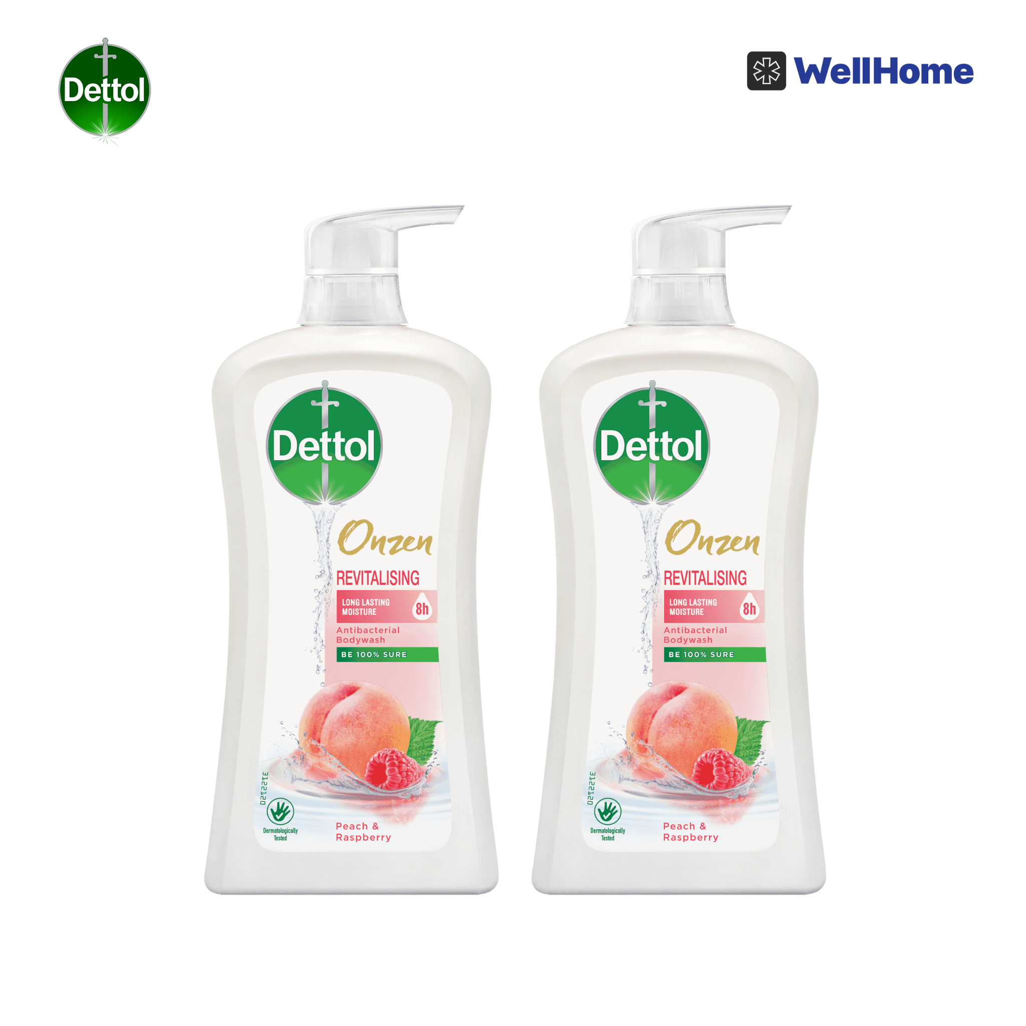  Combo 2 sữa tắm Dettol Onzen kháng khuẩn dưỡng ẩm đào & phúc bồn tử - 950g/chai 