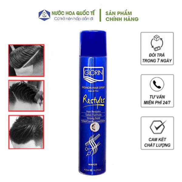 Keo xịt tóc cứng Glorin Restyles Hair Spray Blue 420ml