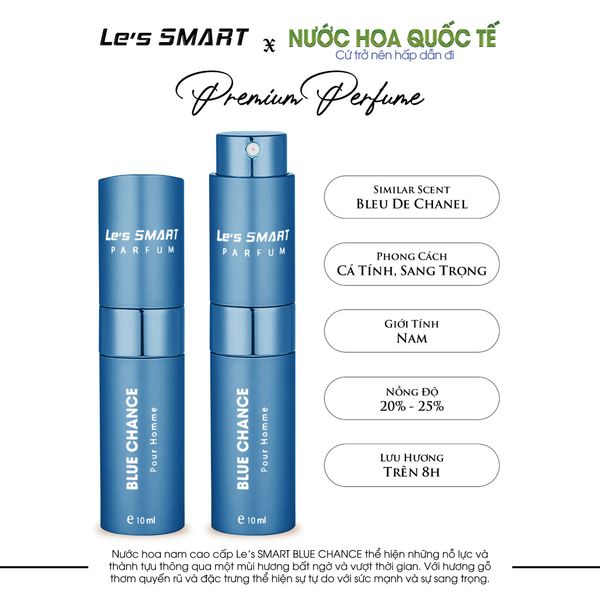 Nước hoa THỎI SON nam cao cấp Le's SMART BLUE CHANCE 10ml (hương tương tự Bleu De Chanel)