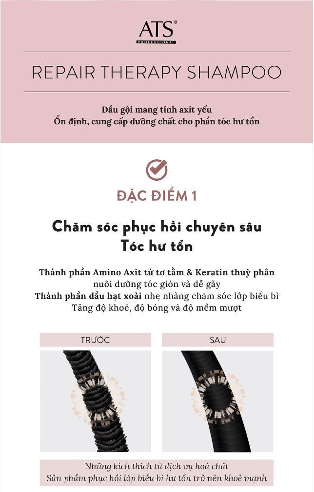  ATS Repair Therapy Shampoo - Dầu gội trị liệu phục hồi ATS dành cho tóc xử lý hóa chất 