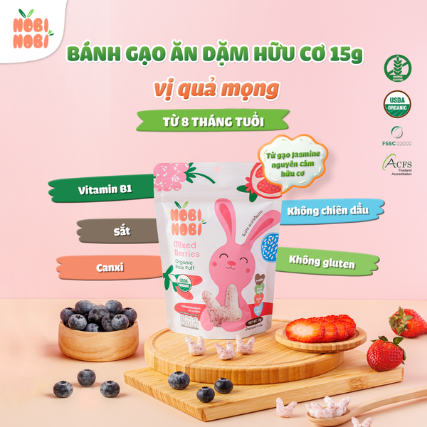 Thực phẩm bổ sung bánh gạo ăn dặm hữu cơ cho bé Nobi Nobi vị quả mọng 15g (Từ 8 tháng tuổi)