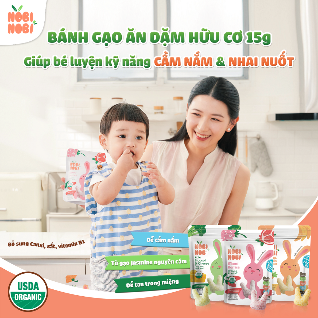 Thực phẩm bổ sung bánh gạo ăn dặm hữu cơ cho bé Nobi Nobi vị quả mọng 15g (Từ 8 tháng tuổi)