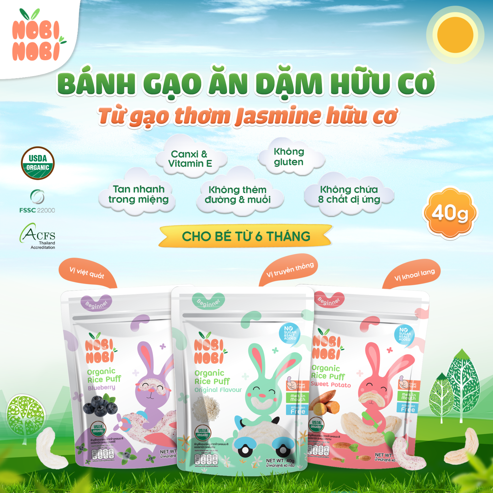 Thực phẩm bổ sung bánh gạo ăn dặm hữu cơ cho bé Nobi Nobi vị truyền thống 40g (Từ 6 tháng tuổi)