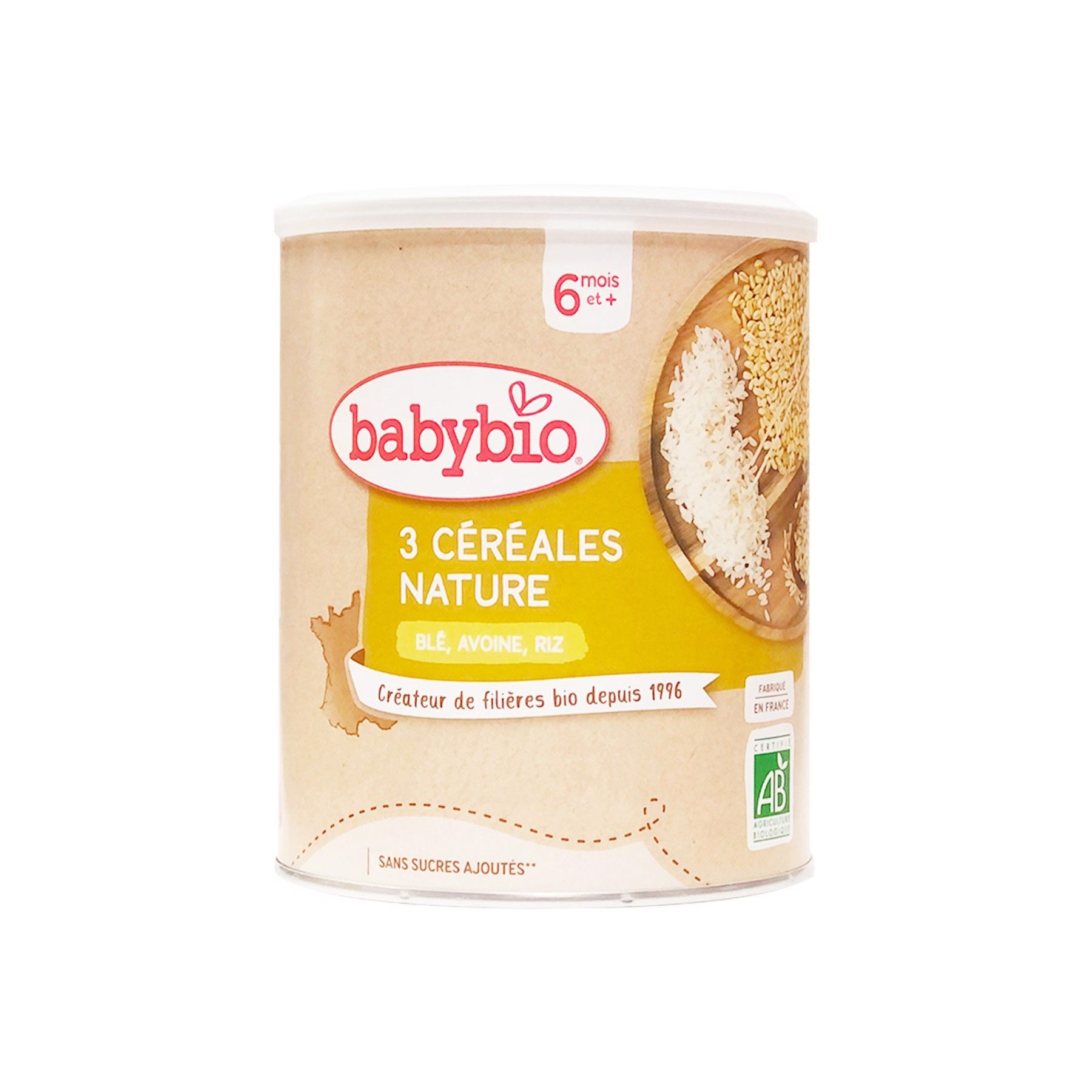 Thực phẩm bổ sung bột ăn dặm pha sữa hữu cơ vị truyền thống bổ sung vitamin B1 Babybio 220g (≥ 6 tháng)
