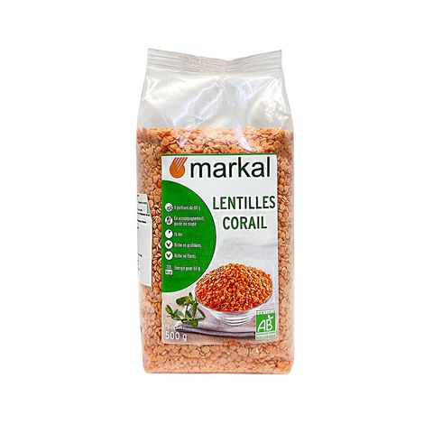 Đậu lăng đỏ cam san hô hữu cơ Markal 500g