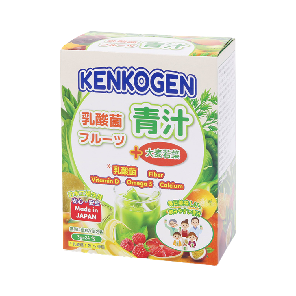 Bột mầm lúa mạch non Nhật Bản Kenkogen trái cây bổ sung lợi khuẩn, chất xơ, Omega 3, Canxi D, Vit C 72g (3g x 24 gói)