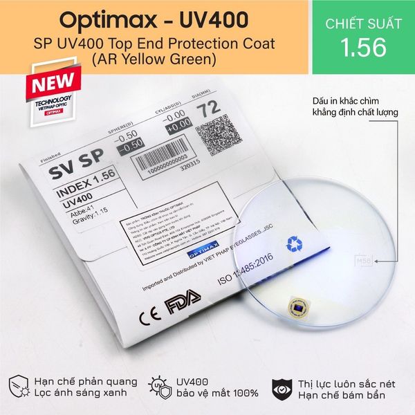  Tròng kính Optimax 1.56 UV400 