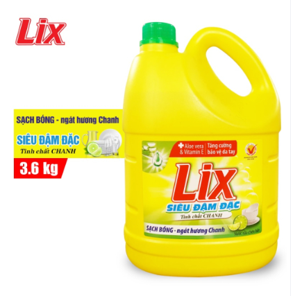  Nước rửa chén đậm đặc LIX 3.6KG Hương Chanh 