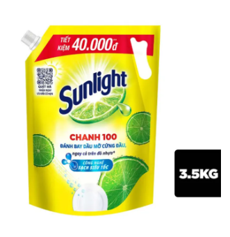  Nước rửa chén Sunlight chanh chiết xuất từ chanh tươi túi 3.5kg 