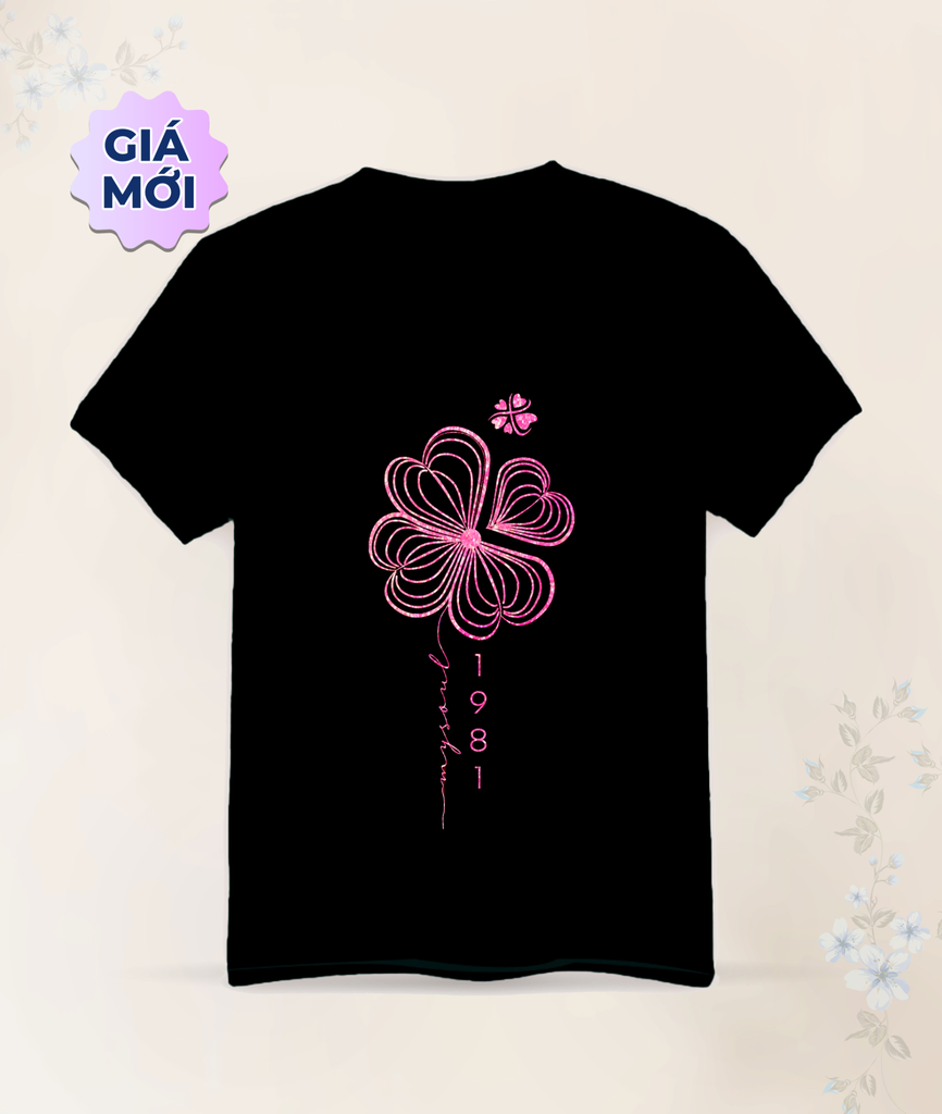 Áo Thun - Cỏ Bốn Lá Hồng Kim Tuyến - Màu Đen