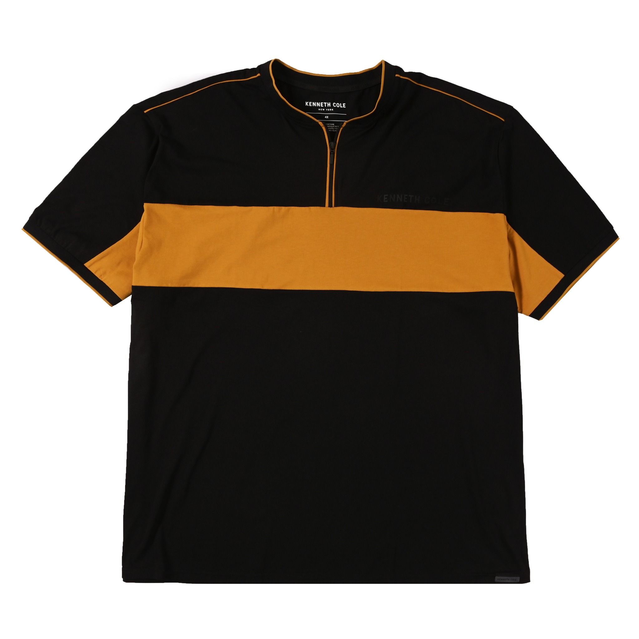  Áo Thun KC Nam Tay Ngắn Màu Mustard Khóa Zip Phối Sọc Ngang Ngực 