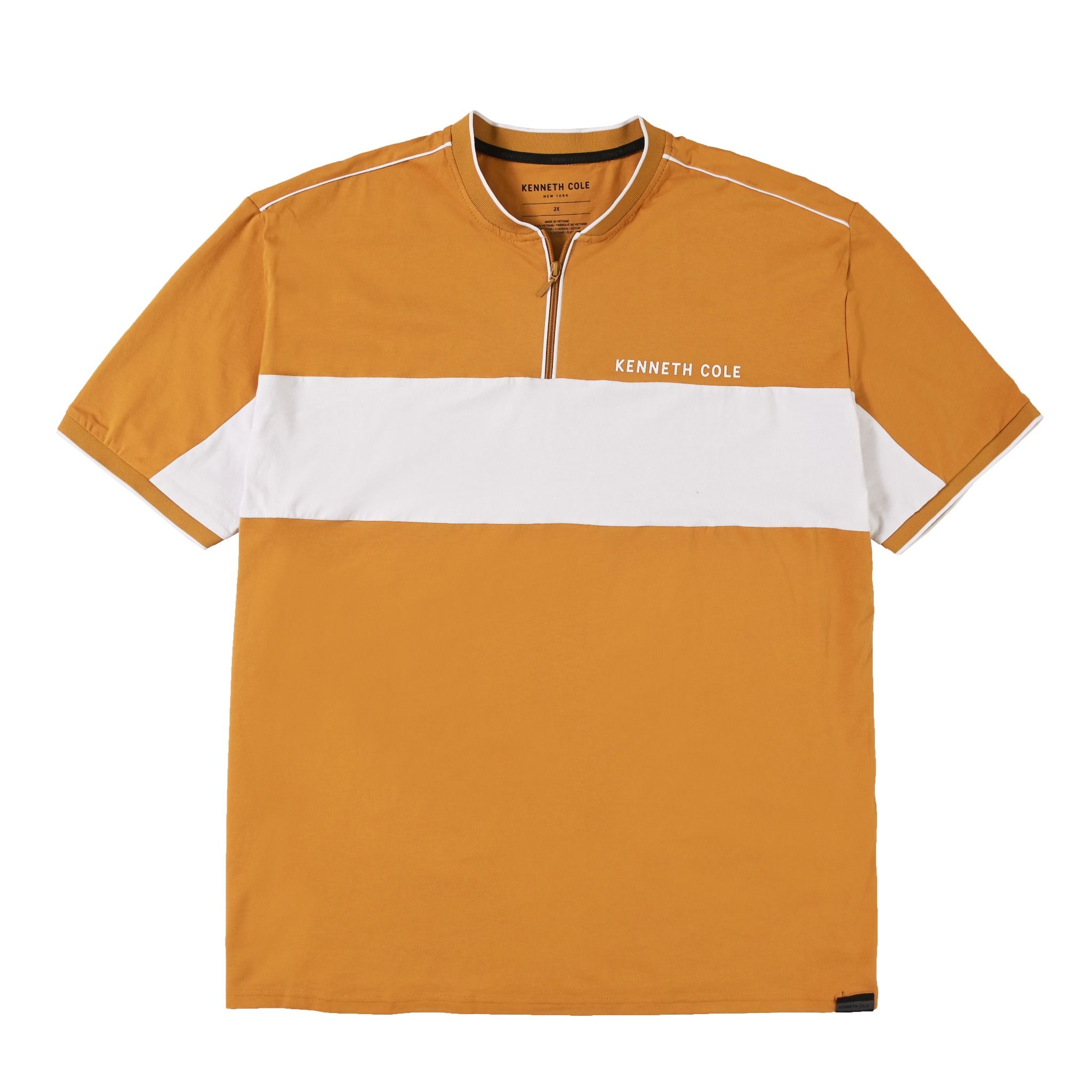  Áo Thun KC Nam Tay Ngắn Màu Mustard Khóa Zip Phối Sọc Ngang Ngực 