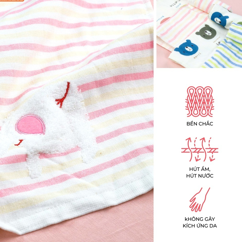  Khăn cotton 100% 2 lớp dày dặn - 25x50cm 35x35cm 