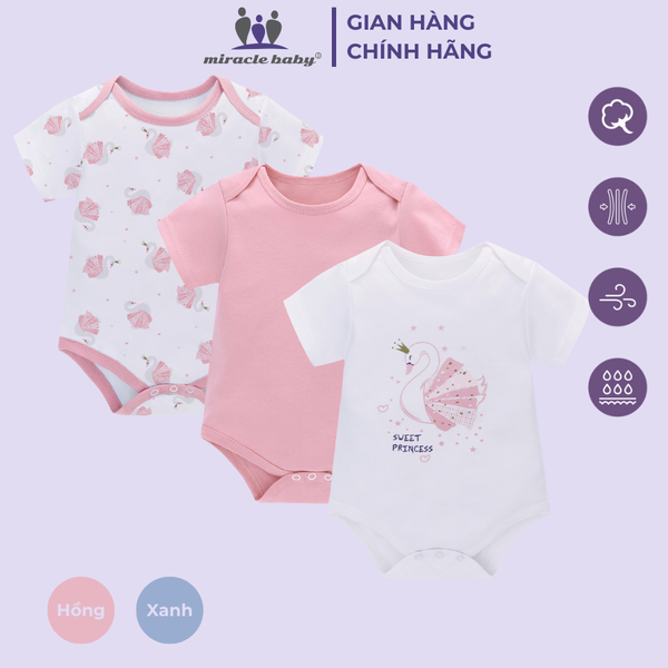  Combo 3 Bodysuit ngắn cho bé trai/bé gái chất liệu Cotton từ 0 -12 tháng 