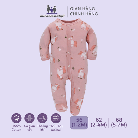  Bodysuit áo quần liền thân NÚT BẤM cho bé chất liệu Cotton thương hiệu Miraclebaby từ 1 đến 7 tháng tuổi 